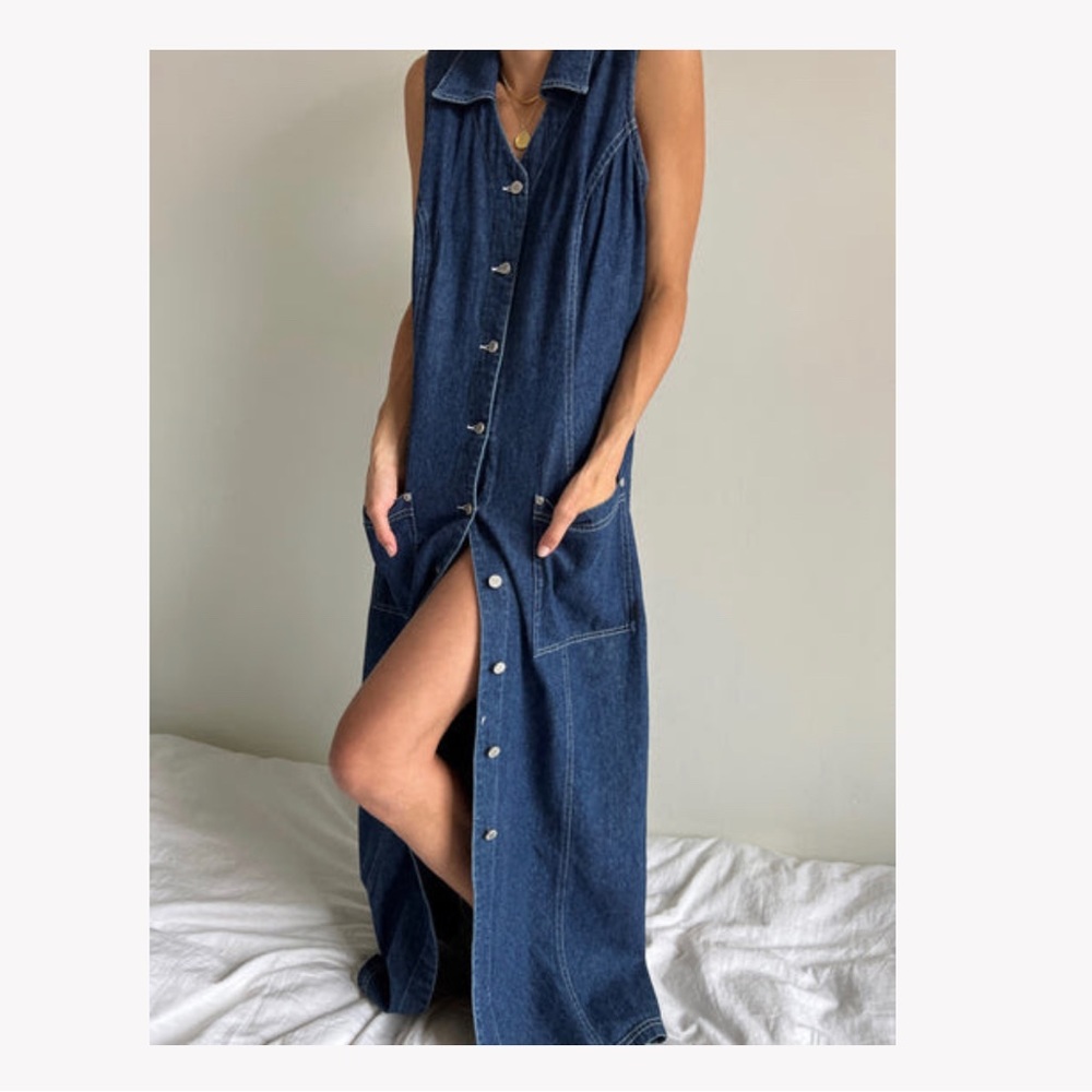Vintage dark denim collared maxi dress